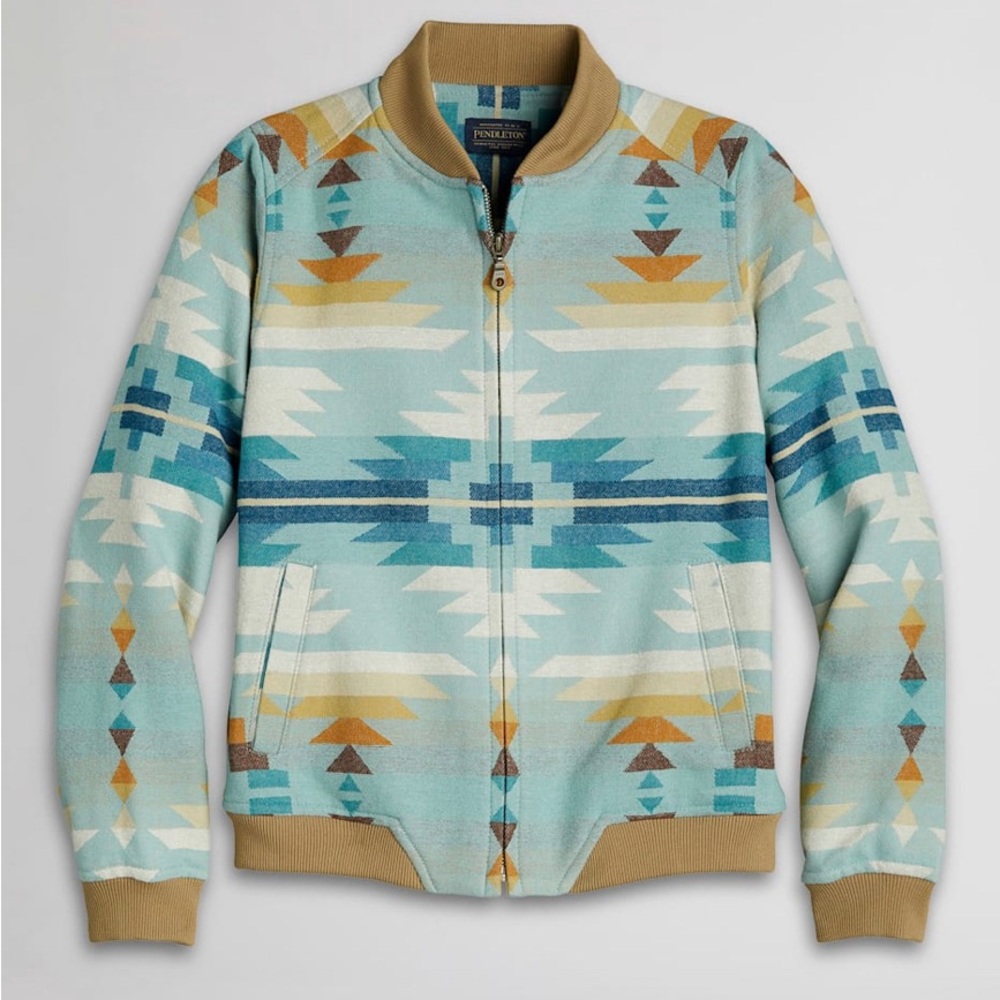 Pendleton Wool Bomber Jacket in Aqua Rio Rancho